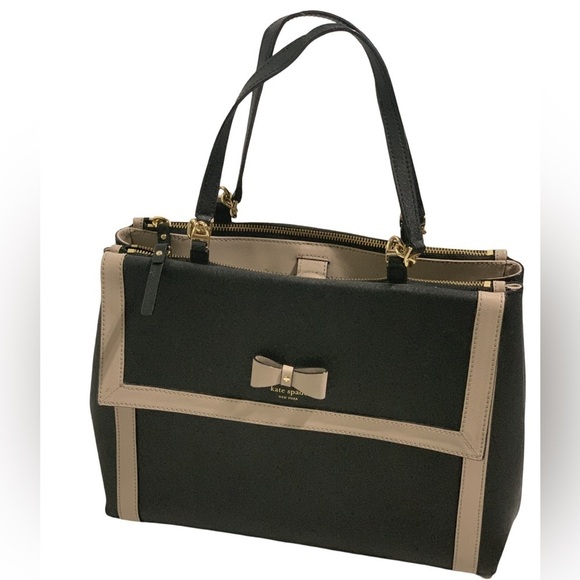 Kate Spade Hazel Court Mason Lacey Black and Gray Bow Handbag Tote Bag - Picture 3 of 12